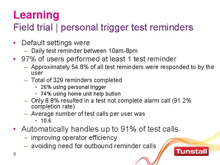 Learning Field trial | personal trigger test reminders • Default settings were – Daily