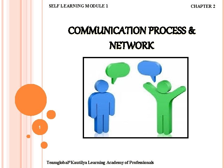 SELF LEARNING MODULE 1 CHAPTER 2 COMMUNICATION PROCESS & NETWORK 1 Teamglobal©Kautilya Learning Academy