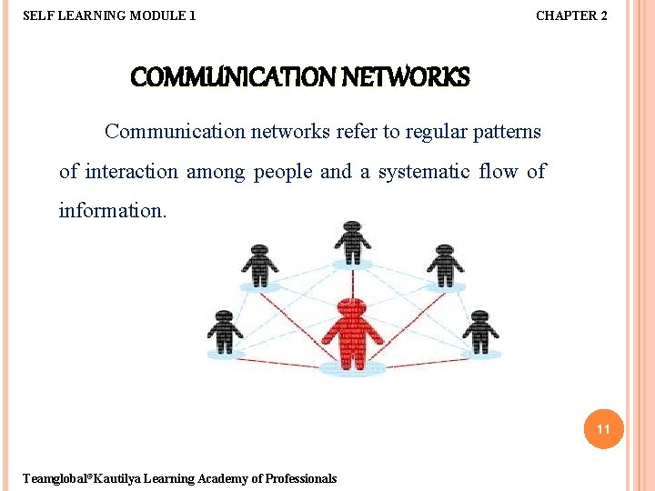 SELF LEARNING MODULE 1 CHAPTER 2 COMMUNICATION NETWORKS Communication networks refer to regular patterns