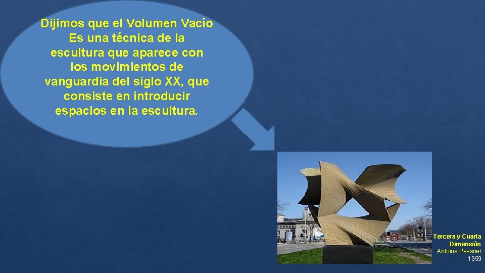 Dijimos que el Volumen Vacío Es una técnica de la escultura que aparece con