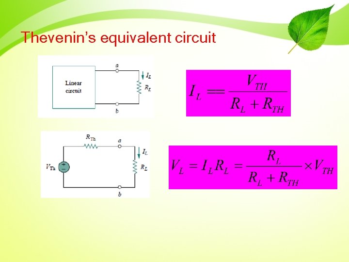 Thevenin’s equivalent circuit 