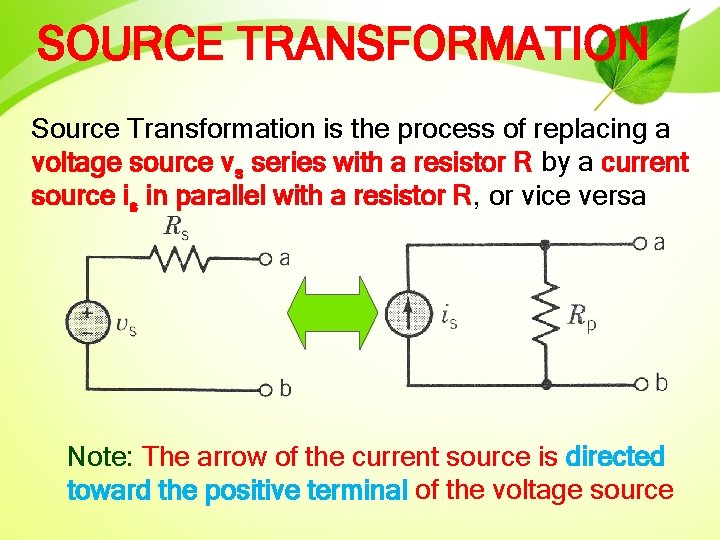 SOURCE TRANSFORMATION Source Transformation is the process of replacing a voltage source vs series