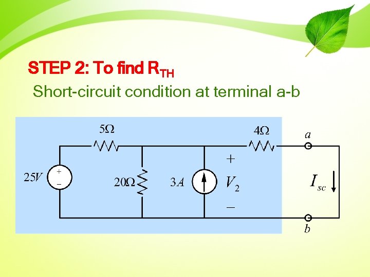 STEP 2: To find RTH Short-circuit condition at terminal a-b 