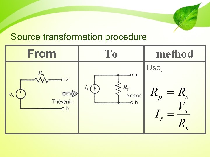 Source transformation procedure From To method Use, 