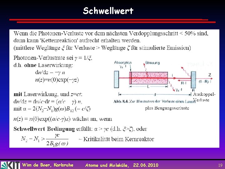 Schwellwert Wim de Boer, Karlsruhe Atome und Moleküle, 22. 06. 2010 19 