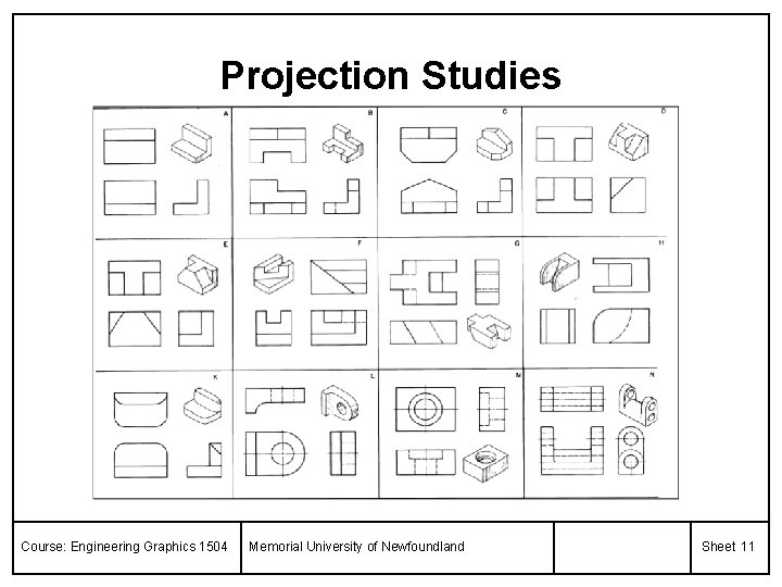 Projection Studies Course: Engineering Graphics 1504 Memorial University of Newfoundland Sheet 11 