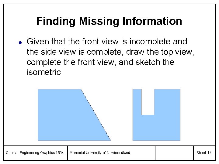 Finding Missing Information l Given that the front view is incomplete and the side