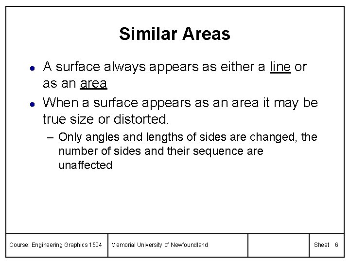 Similar Areas l l A surface always appears as either a line or as