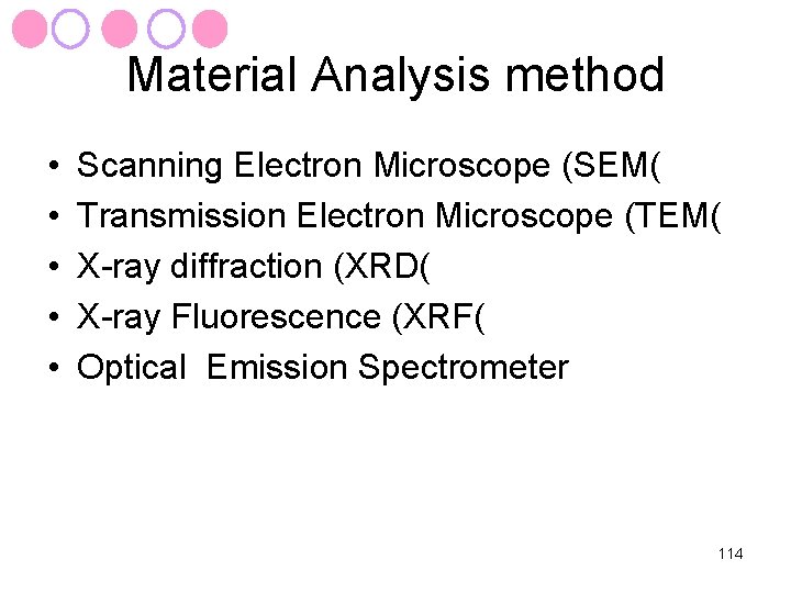 Material Analysis method • • • Scanning Electron Microscope (SEM( Transmission Electron Microscope (TEM(