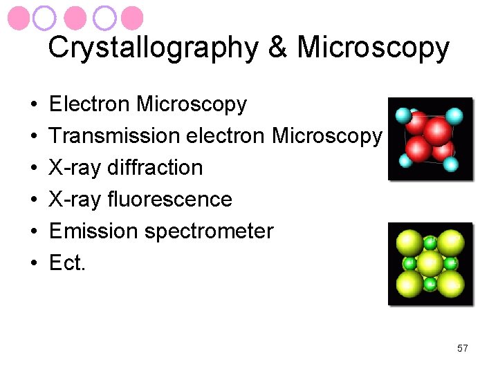 Crystallography & Microscopy • • • Electron Microscopy Transmission electron Microscopy X-ray diffraction X-ray