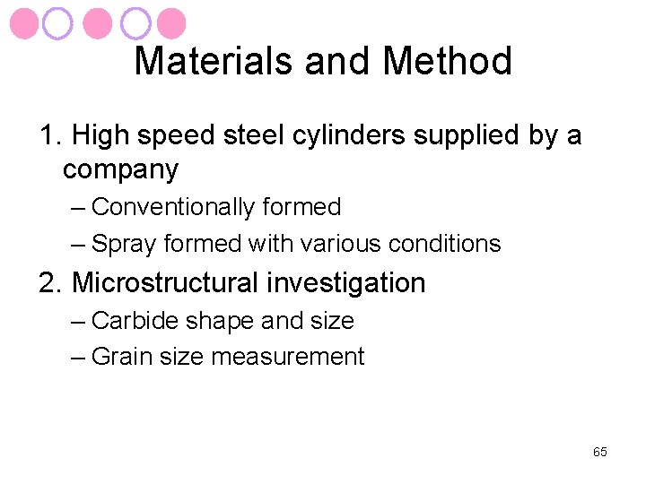 Materials and Method 1. High speed steel cylinders supplied by a company – Conventionally