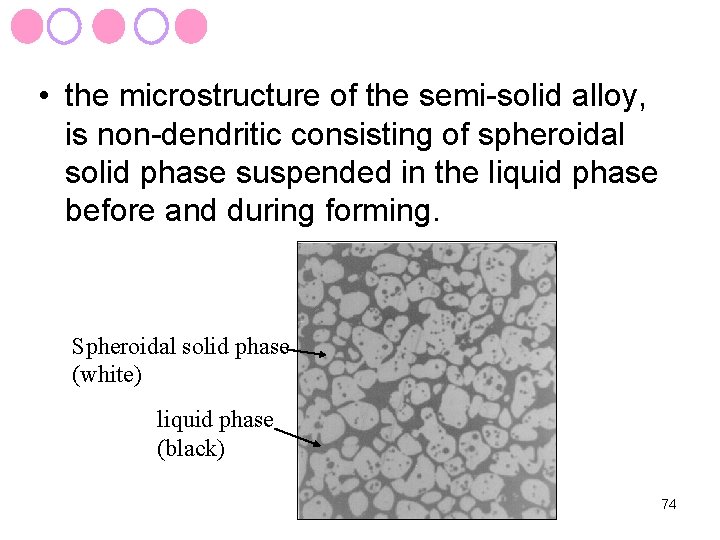  • the microstructure of the semi-solid alloy, is non-dendritic consisting of spheroidal solid