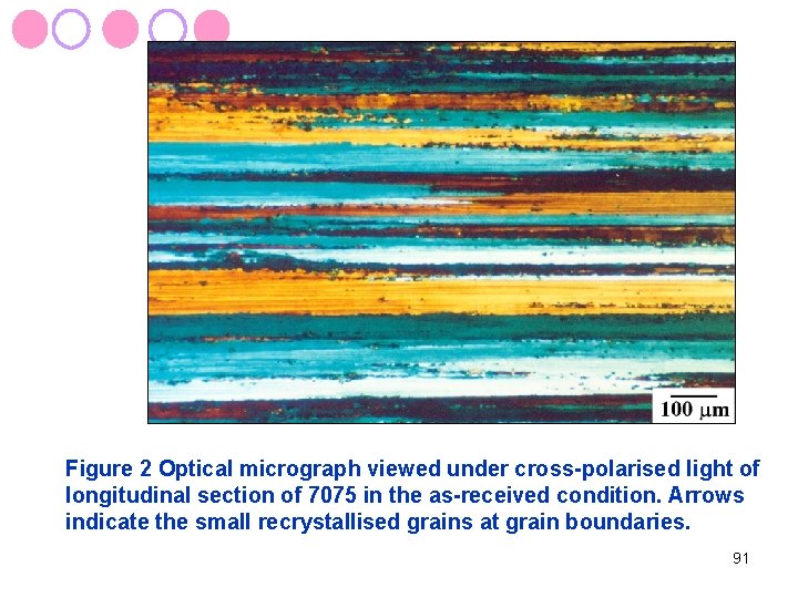 Figure 2 Optical micrograph viewed under cross-polarised light of longitudinal section of 7075 in