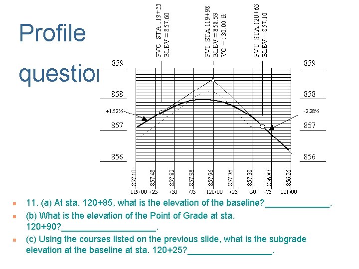 Profile question n 11. (a) At sta. 120+85, what is the elevation of the