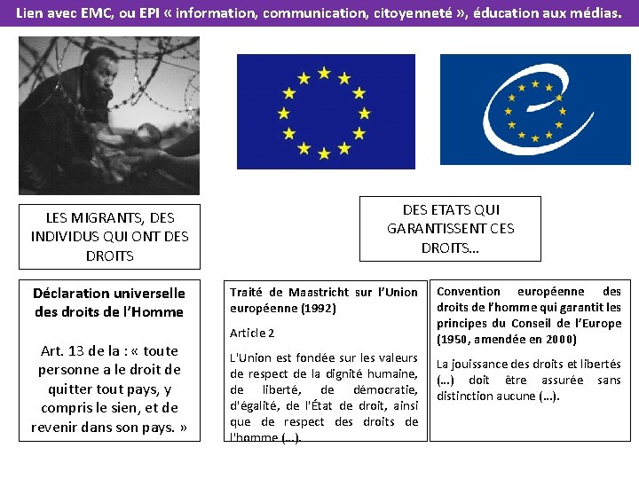 Lien avec EMC, ou EPI « information, communication, citoyenneté » , éducation aux médias.