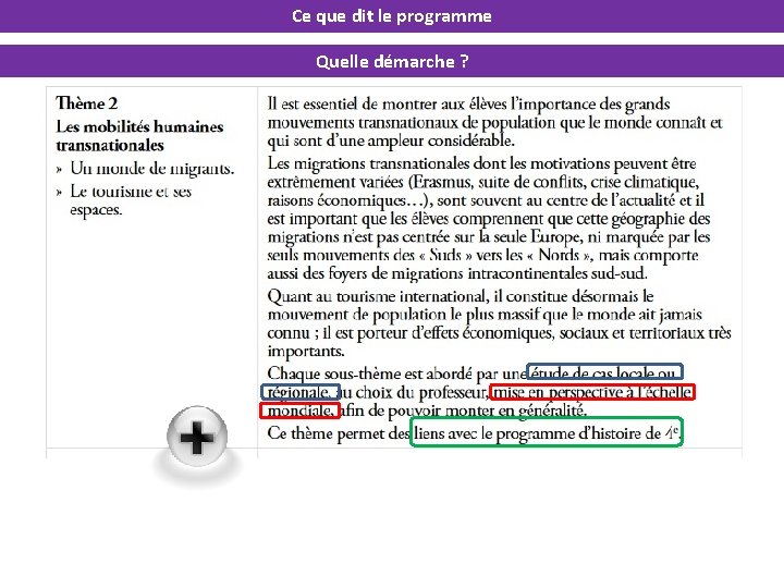 Ce que dit le programme Quelle démarche ? 