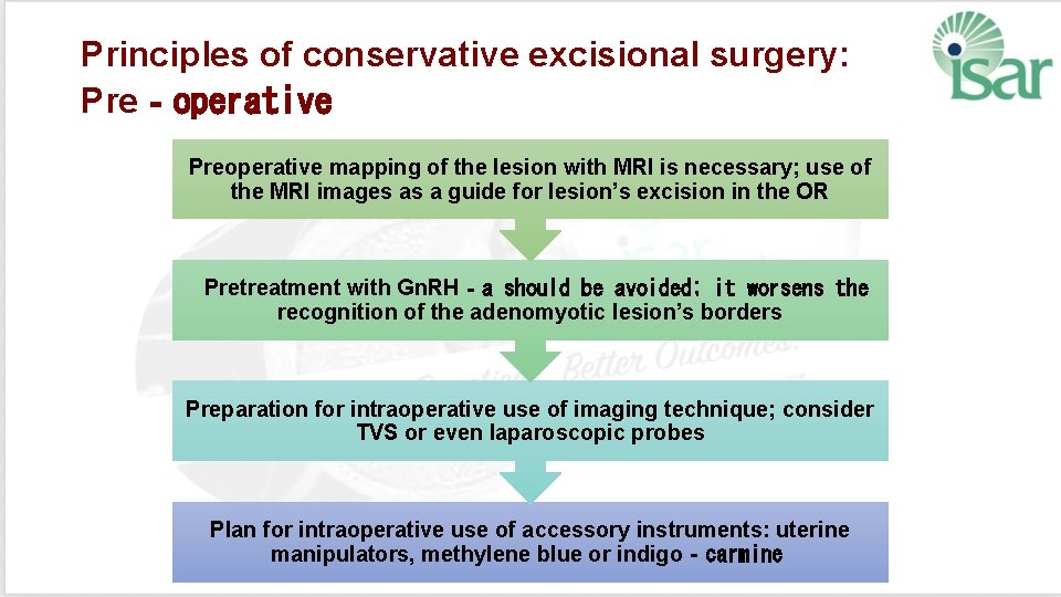 Principles of conservative excisional surgery: Pre‐operative Preoperative mapping of the lesion with MRI is