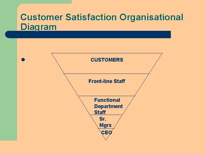 Customer Satisfaction Organisational Diagram l CUSTOMERS Front-line Staff Functional Department Staff Sr. Mgrs CEO Customer Satisfaction Organisational Diagram l CUSTOMERS Front-line Staff Functional Department Staff Sr. Mgrs CEO
