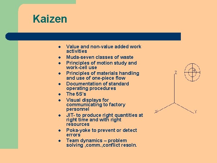 Kaizen l l l l l Value and non-value added work activities Muda-seven classes Kaizen l l l l l Value and non-value added work activities Muda-seven classes