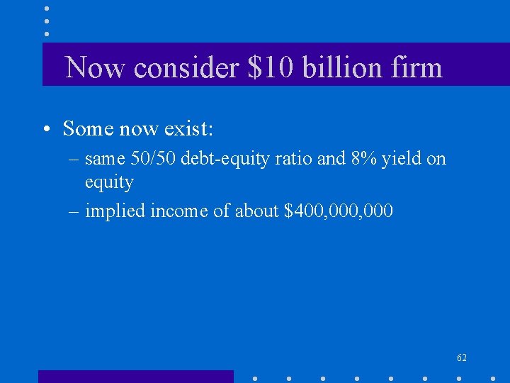 Now consider $10 billion firm • Some now exist: – same 50/50 debt-equity ratio