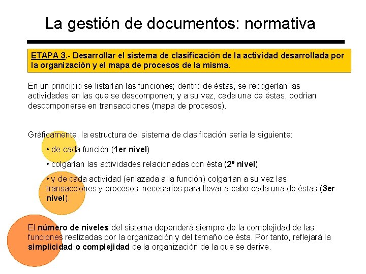 La gestión de documentos: normativa ETAPA 3. - Desarrollar el sistema de clasificación de