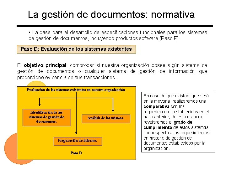 La gestión de documentos: normativa • La base para el desarrollo de especificaciones funcionales