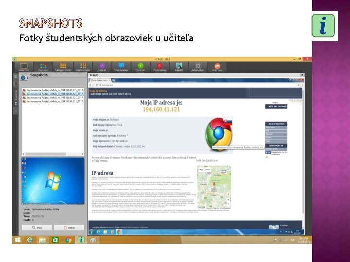 Fotky študentských obrazoviek u učiteľa 