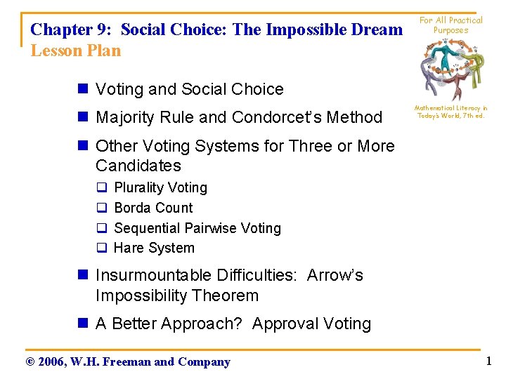 Chapter 9: Social Choice: The Impossible Dream Lesson Plan For All Practical Purposes n