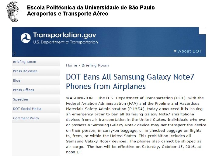 Escola Politécnica da Universidade de São Paulo Aeroportos e Transporte Aéreo 