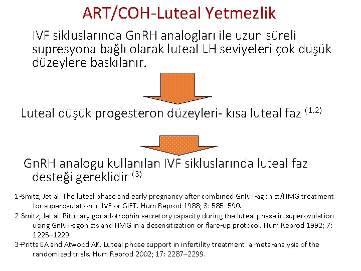 ART/COH-Luteal Yetmezlik IVF sikluslarında Gn. RH analogları ile uzun süreli supresyona bağlı olarak luteal