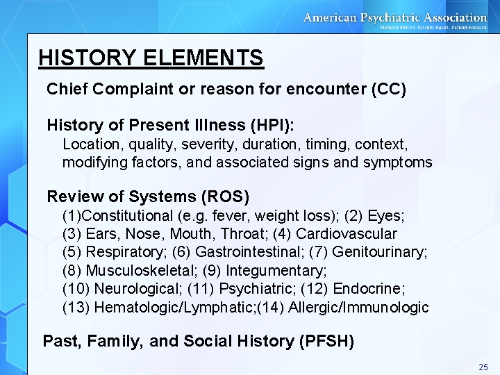 HISTORY ELEMENTS Chief Complaint or reason for encounter (CC) History of Present Illness (HPI): HISTORY ELEMENTS Chief Complaint or reason for encounter (CC) History of Present Illness (HPI):