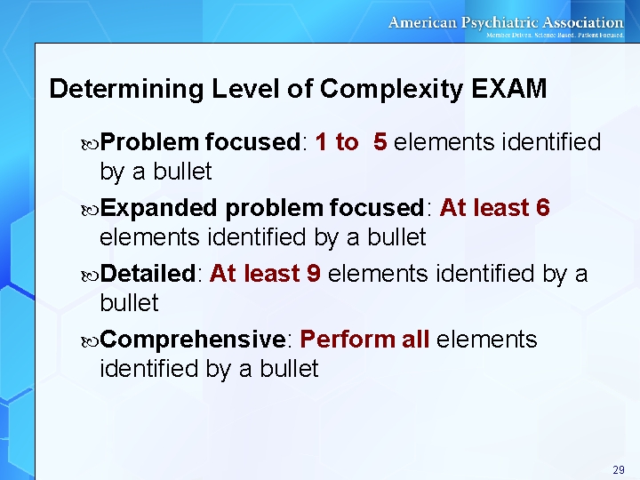 Determining Level of Complexity EXAM Problem focused: 1 to 5 elements identified by a Determining Level of Complexity EXAM Problem focused: 1 to 5 elements identified by a