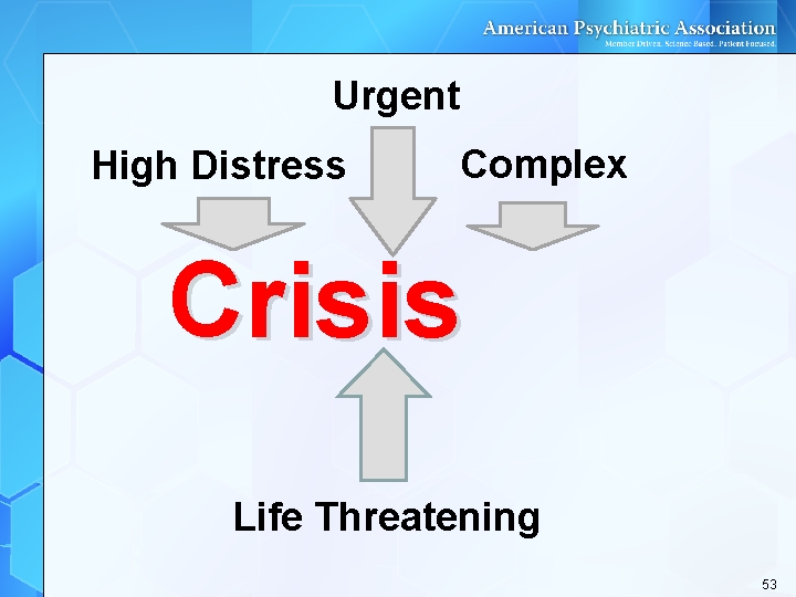 Urgent High Distress Complex Crisis Life Threatening 53 Urgent High Distress Complex Crisis Life Threatening 53