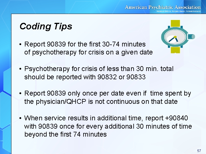 Coding Tips • Report 90839 for the first 30 -74 minutes of psychotherapy for Coding Tips • Report 90839 for the first 30 -74 minutes of psychotherapy for