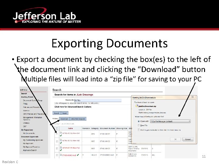 Exporting Documents • Export a document by checking the box(es) to the left of Exporting Documents • Export a document by checking the box(es) to the left of