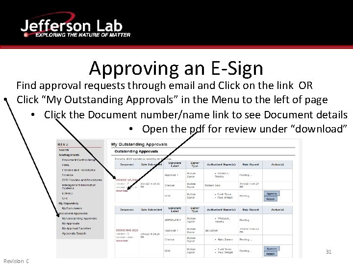 Approving an E-Sign Find approval requests through email and Click on the link OR Approving an E-Sign Find approval requests through email and Click on the link OR