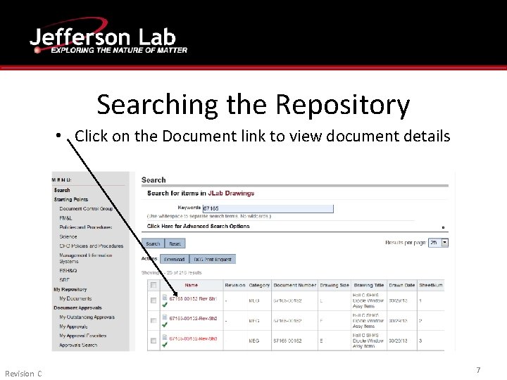 Searching the Repository • Click on the Document link to view document details Revision Searching the Repository • Click on the Document link to view document details Revision