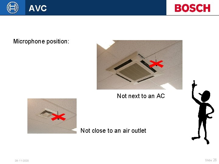 AVC Microphone position: Not next to an AC Not close to an air outlet