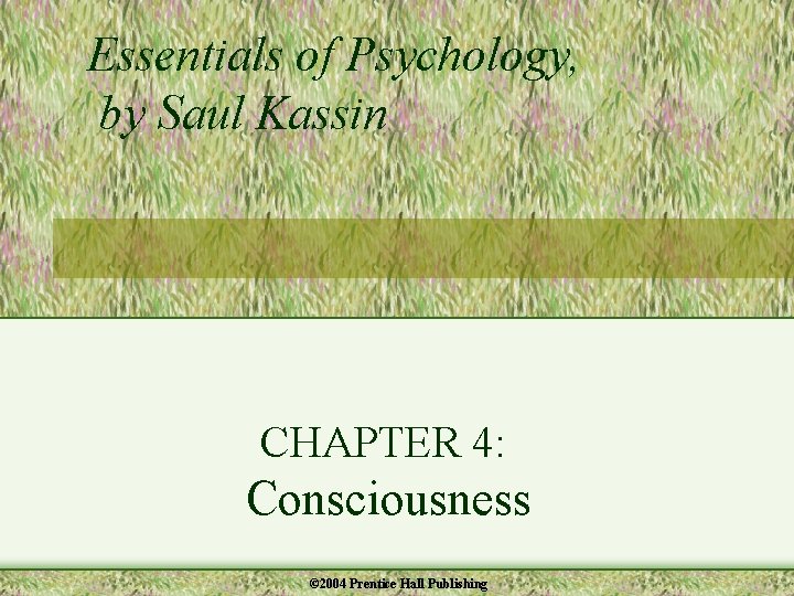 Essentials of Psychology, by Saul Kassin CHAPTER 4: Consciousness © 2004 Prentice Hall Publishing