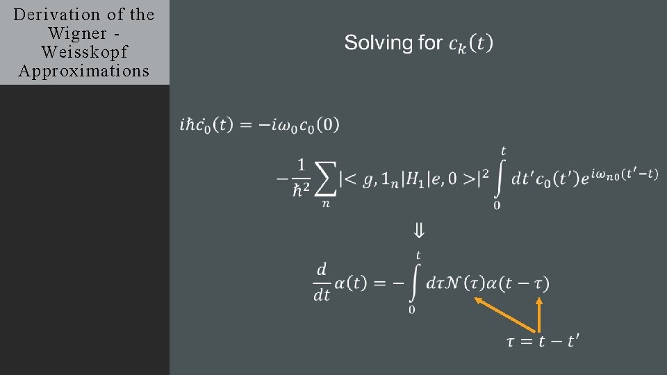 Derivation of the Wigner Weisskopf Approximations 