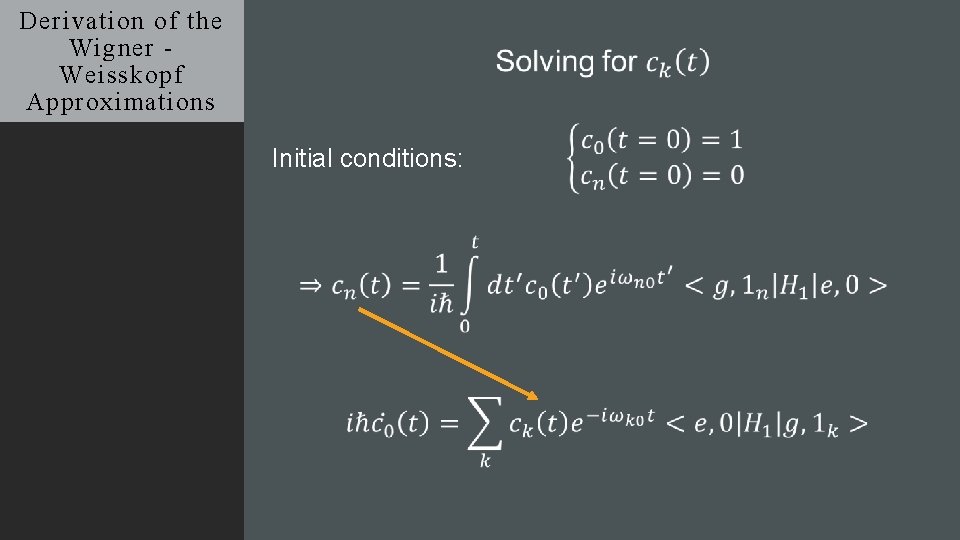 Derivation of the Wigner Weisskopf Approximations Initial conditions: 