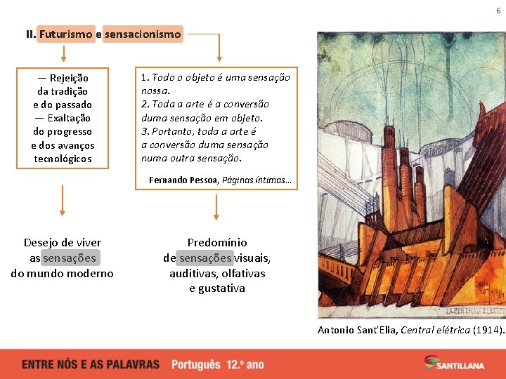 6 II. Futurismo e sensacionismo — Rejeição da tradição e do passado — Exaltação