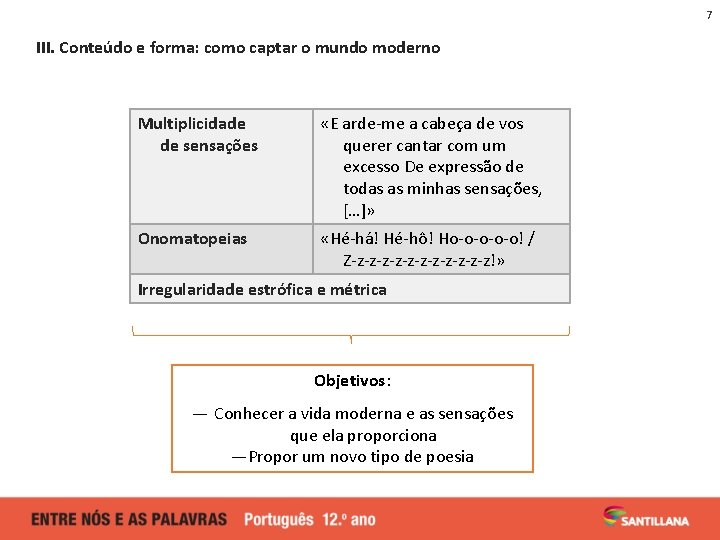 7 III. Conteúdo e forma: como captar o mundo moderno Multiplicidade de sensações «E