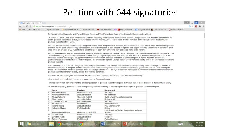 Petition with 644 signatories 