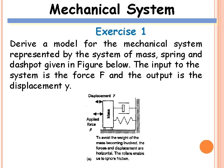 Mechanical System Exercise 1 Derive a model for the mechanical system represented by the