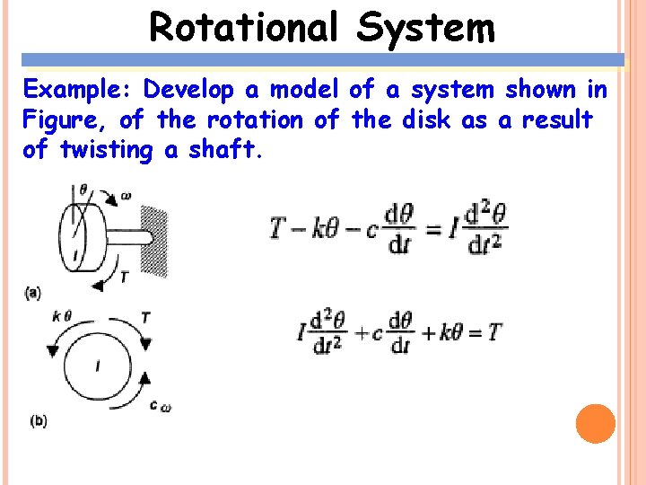 Rotational System Example: Develop a model of a system shown in Figure, of the