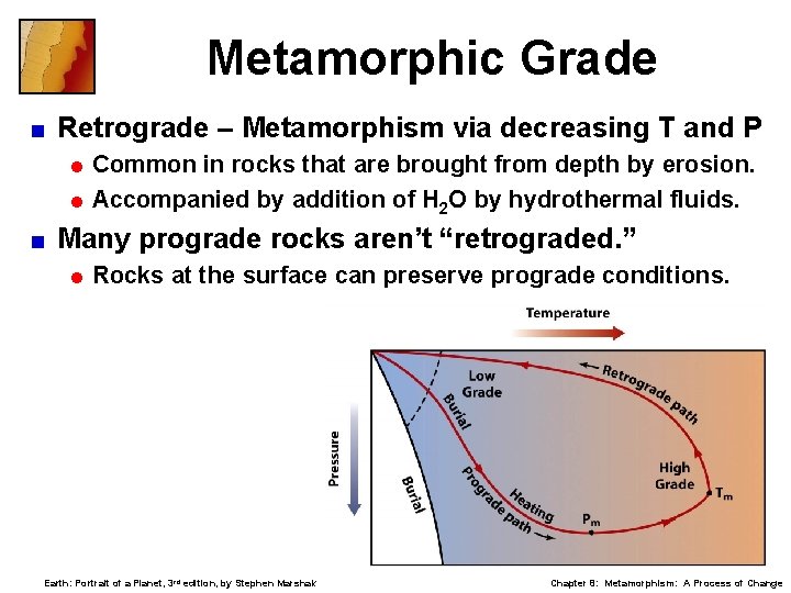 Metamorphic Grade < Retrograde – Metamorphism via decreasing T and P = Common in