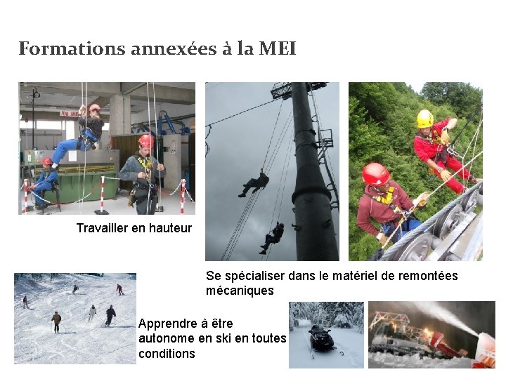 Formations annexées à la MEI Travailler en hauteur Se spécialiser dans le matériel de