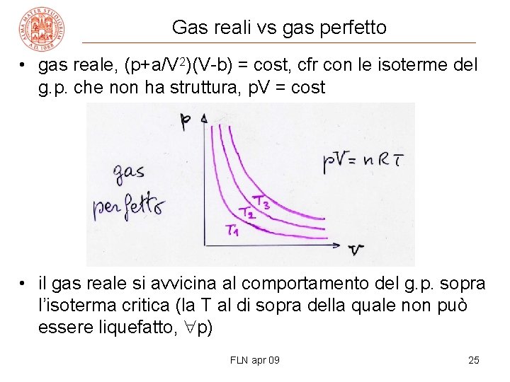 Gas reali vs gas perfetto • gas reale, (p+a/V 2)(V-b) = cost, cfr con