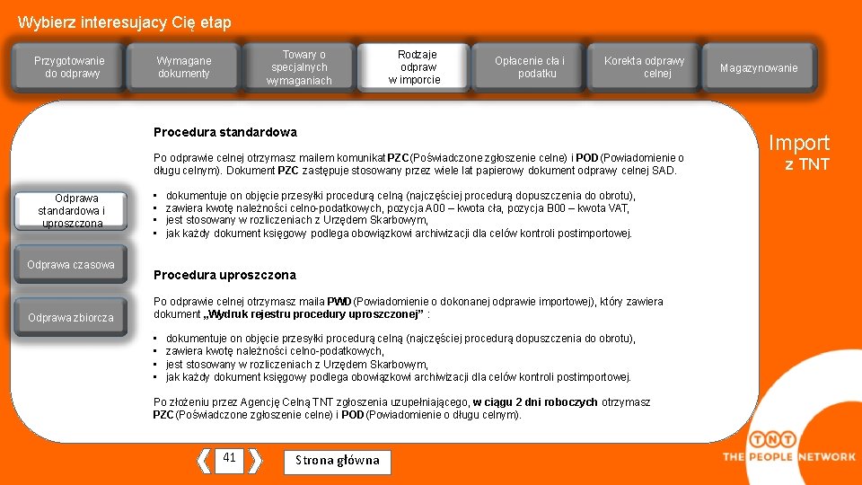 Wybierz interesujacy Cię etap Przygotowanie do odprawy Towary o specjalnych wymaganiach Wymagane dokumenty Rodzaje